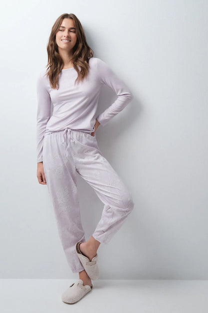 Women Secret Purple/Lilac Women Floral Ruched Long Pyjamas SKU: 3594795_75 Image 01
