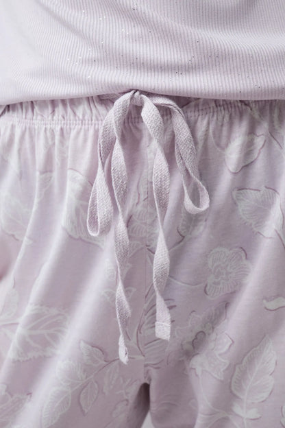 Women Secret Purple/Lilac Women Floral Ruched Long Pyjamas SKU: 3594795_75 Image 03