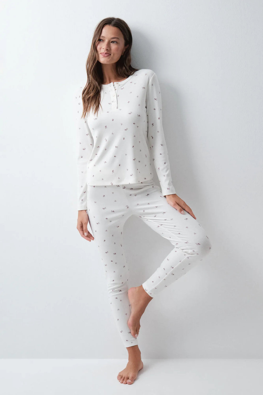Women Secret White Print Women Floral Long Pyjamas SKU: 3594801_97 Image 01
