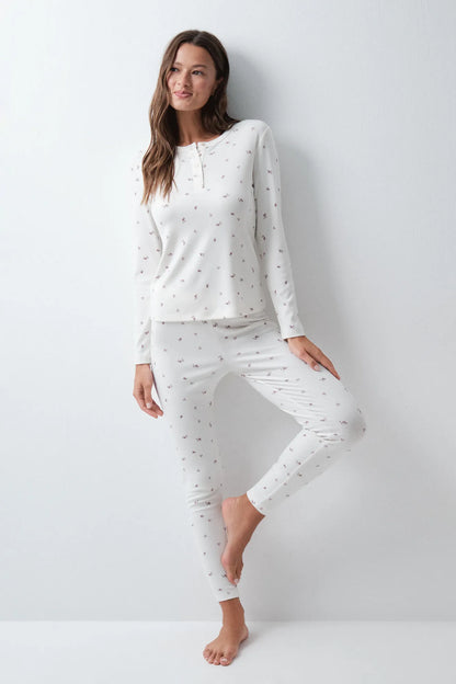 Women Secret White Print Women Floral Long Pyjamas SKU: 3594801_97 Image 01