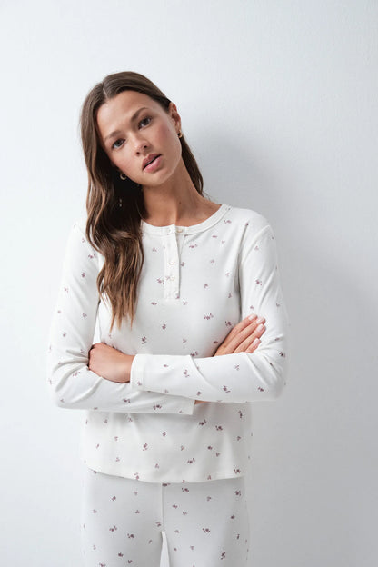 Women Secret White Print Women Floral Long Pyjamas SKU: 3594801_97 Image 03