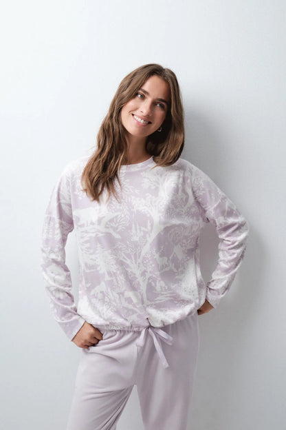 Women Secret Purple/Lilac Women Mauve Velvet Long Pyjamas SKU: 3594803_79 Image 01
