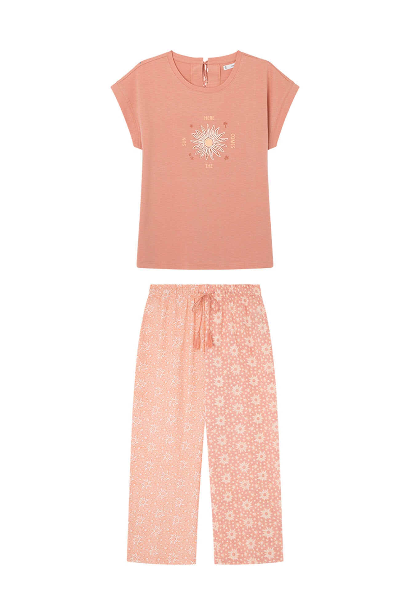 Pink Short Sleeves Capri Pant Pyjama_3597368_72_06