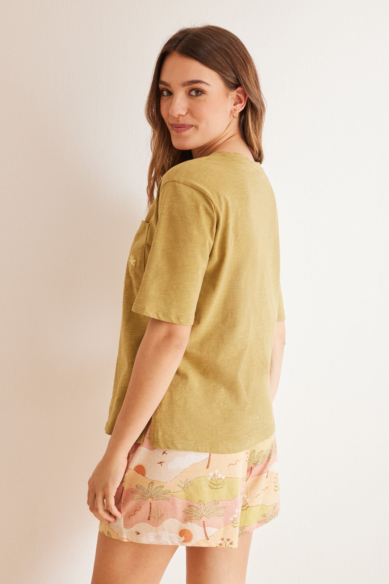 Light Khaki Short Sleeves Short Pant Pyjama_3597369_93_06