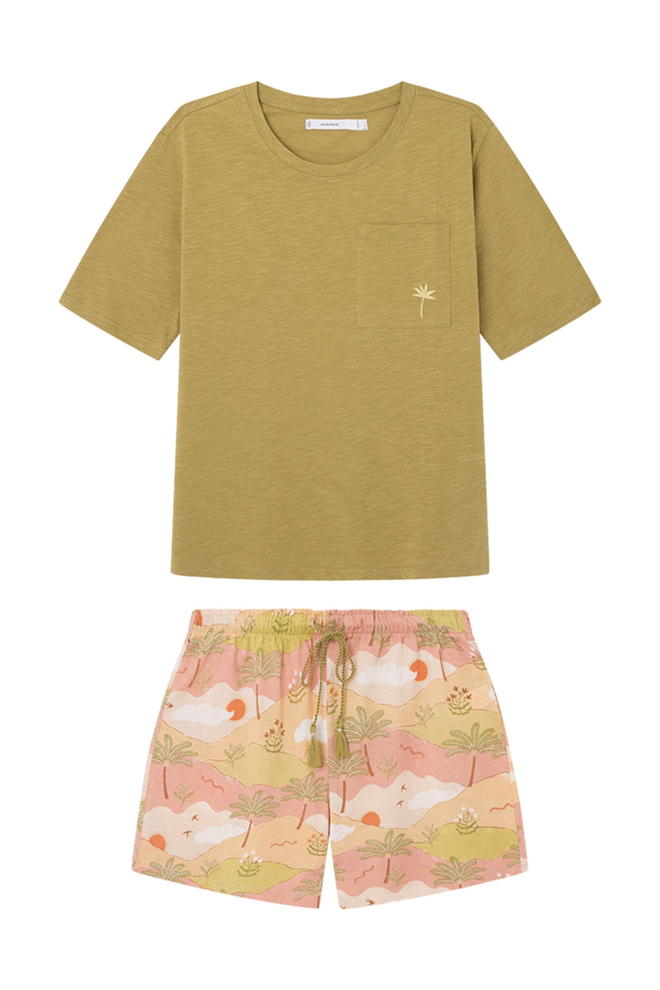 Light Khaki Short Sleeves Short Pant Pyjama_3597369_93_07