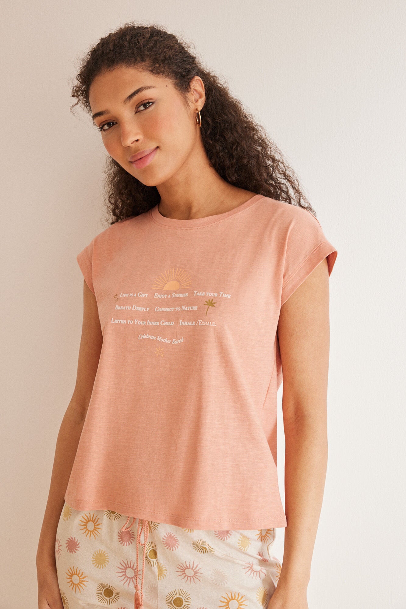 Pink Short Sleeves Long Pant Pyjama_3597387_72_05