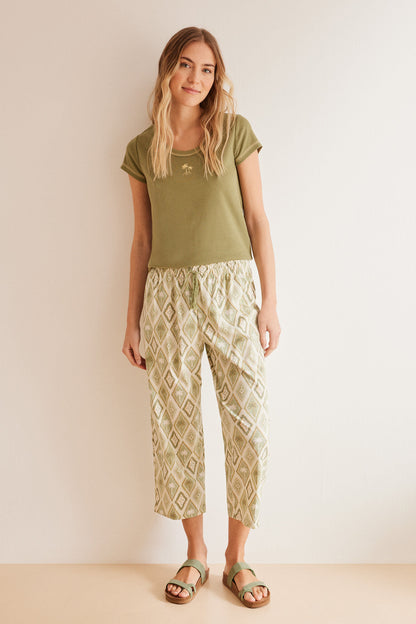 Light Khaki Short Sleeves Capri Pant Pyjama_3597397_93_03