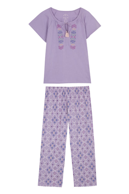 Purple/Lilac Short Sleeves Capri Pant Pyjama_3597400_77_05