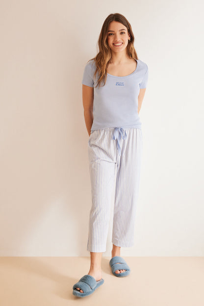 Dark Blue Short Sleeves Capri Pant Pyjama_3597402_11_03