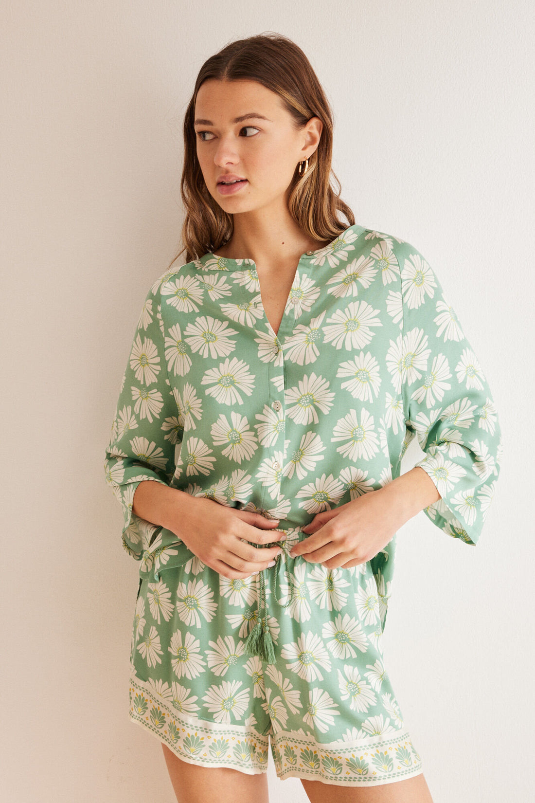 Green Print Short Sleeves Masculine Pyjama_3597404_29_01