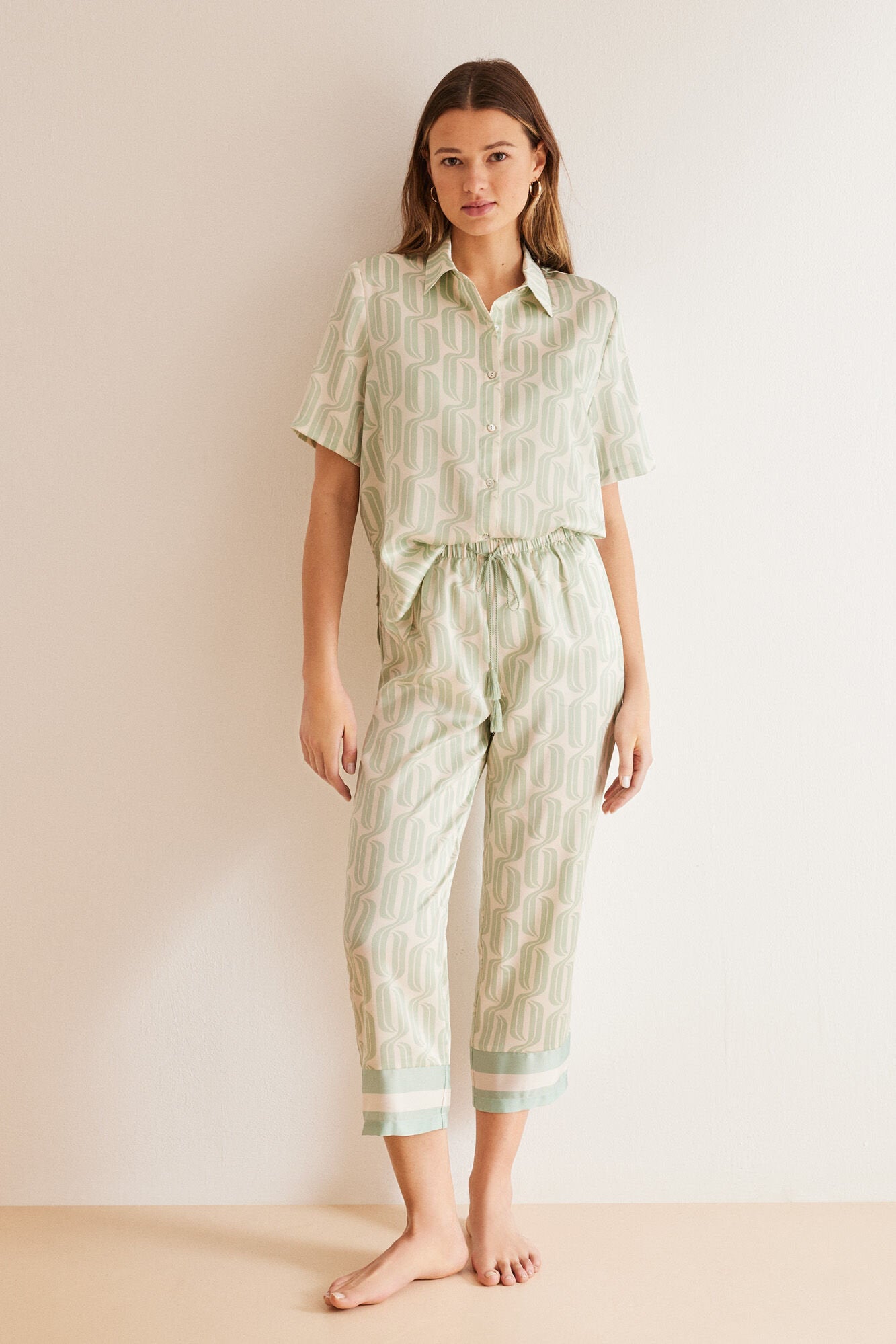Green Print Short Sleeves Masculine Pyjama_3597406_29_04