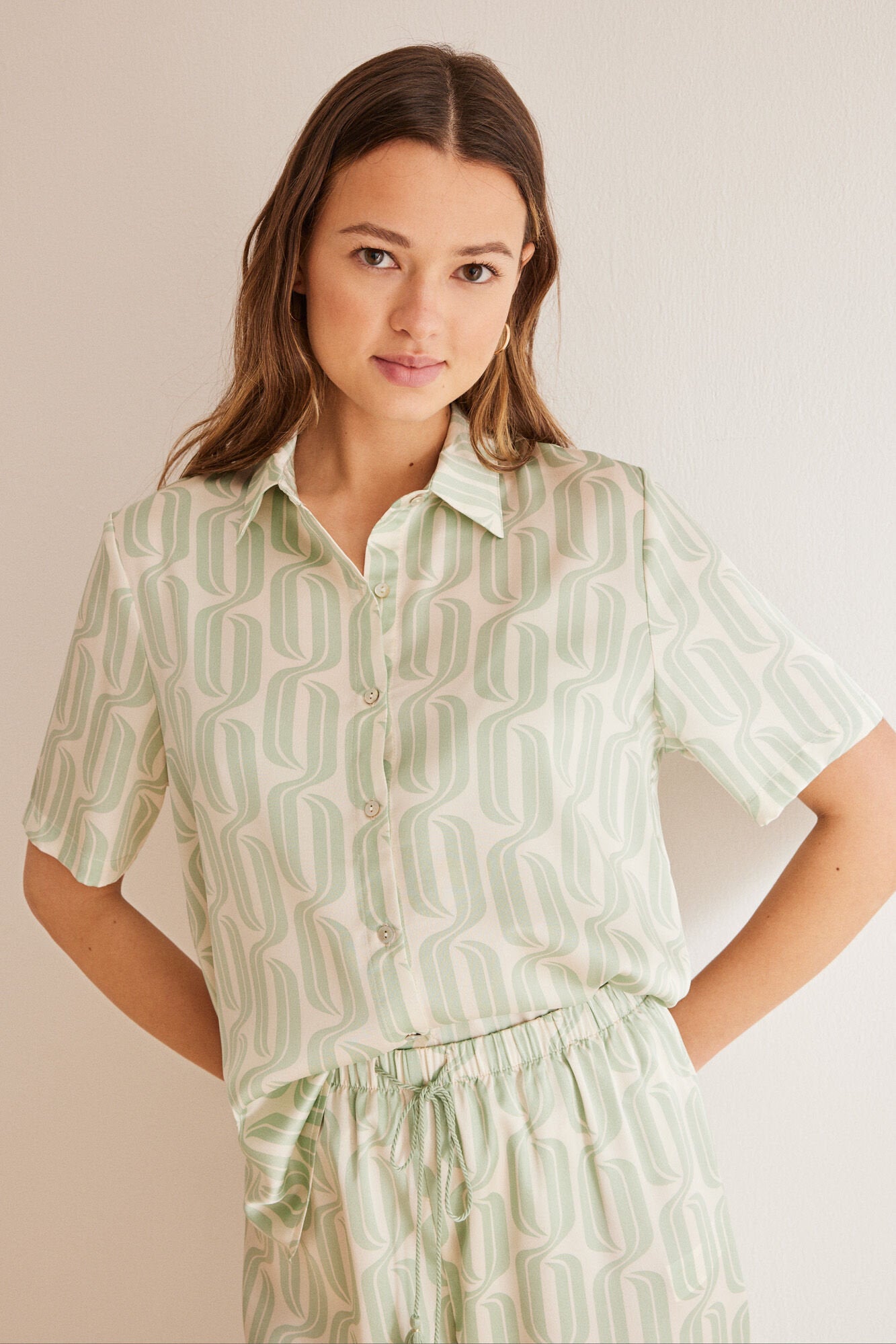 Green Print Short Sleeves Masculine Pyjama_3597406_29_05
