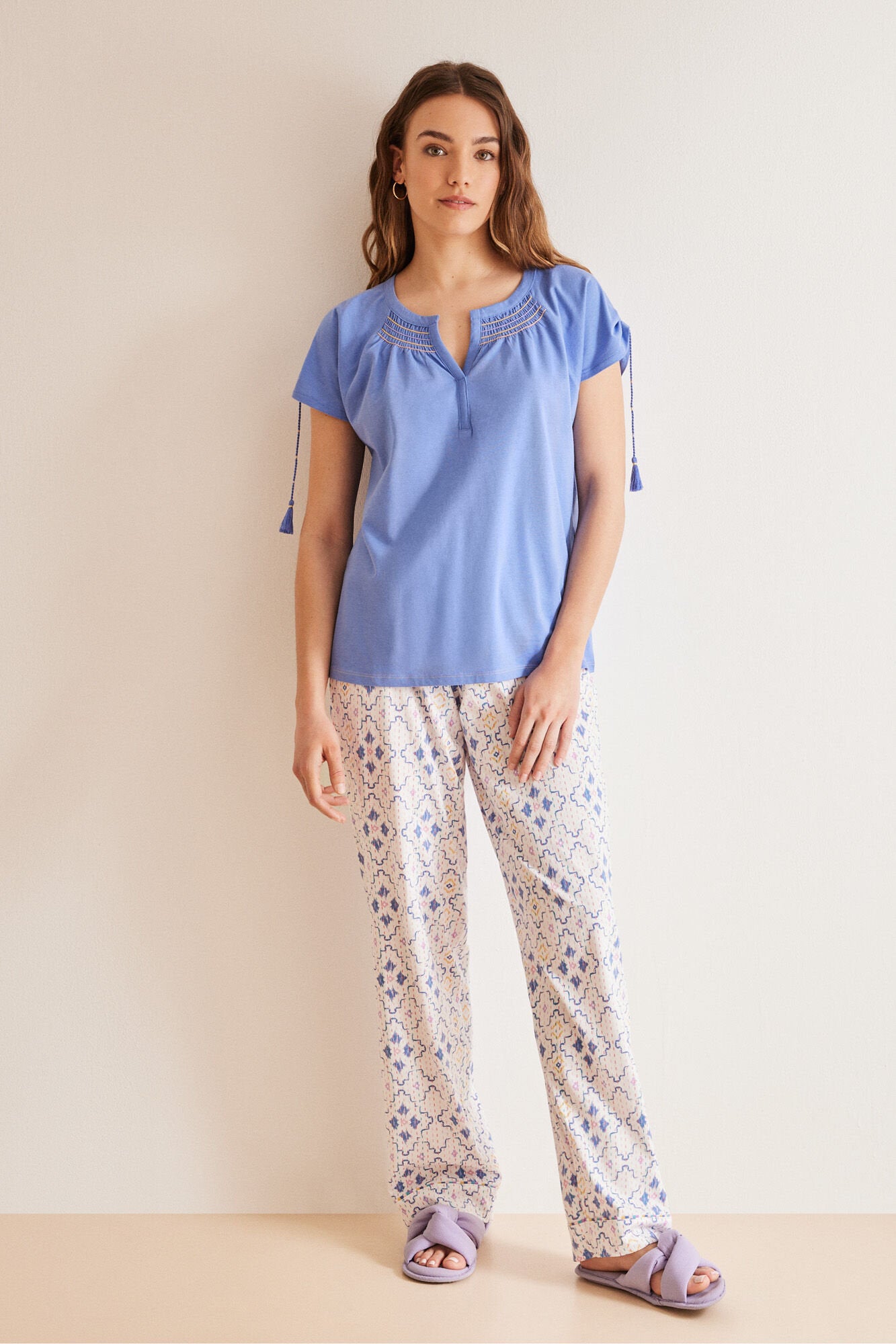 Blue Print Short Sleeves Long Pant Pyjama_3597410_19_01