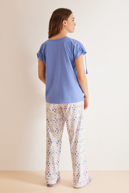 Blue Print Short Sleeves Long Pant Pyjama_3597410_19_04