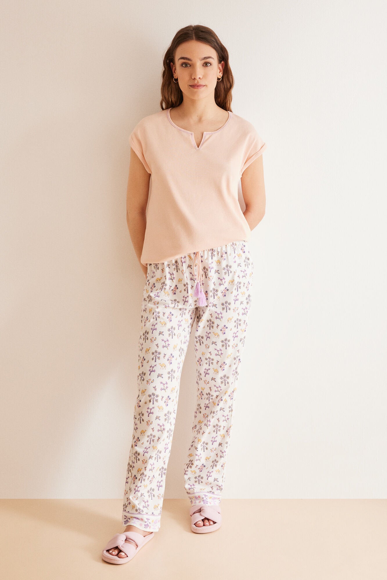 Orange Short Sleeves Long Pant Pyjama_3597412_67_02