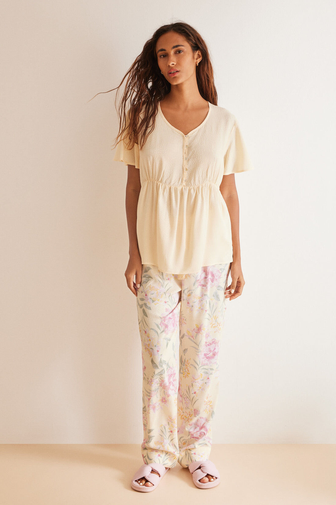 Viscous Yellow Pajamas Floral Print_01