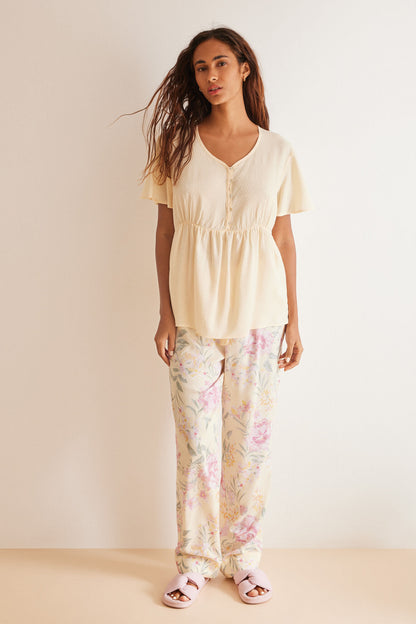 Viscous Yellow Pajamas Floral Print_01