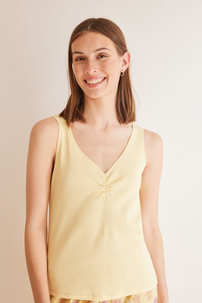 Yellow Cotton Short Pajamas_01