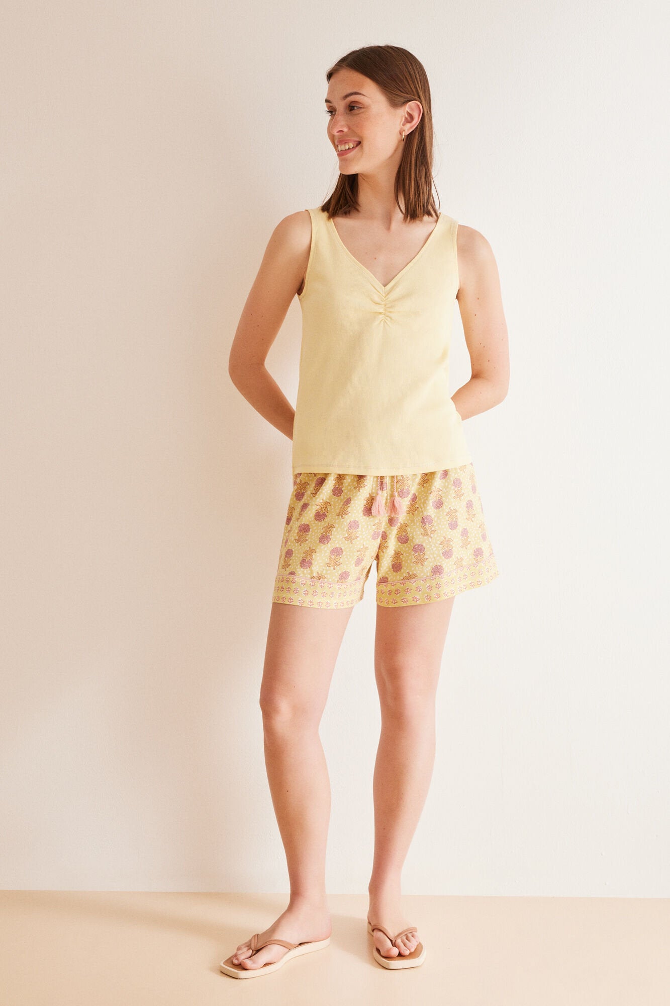 Yellow Cotton Short Pajamas_02