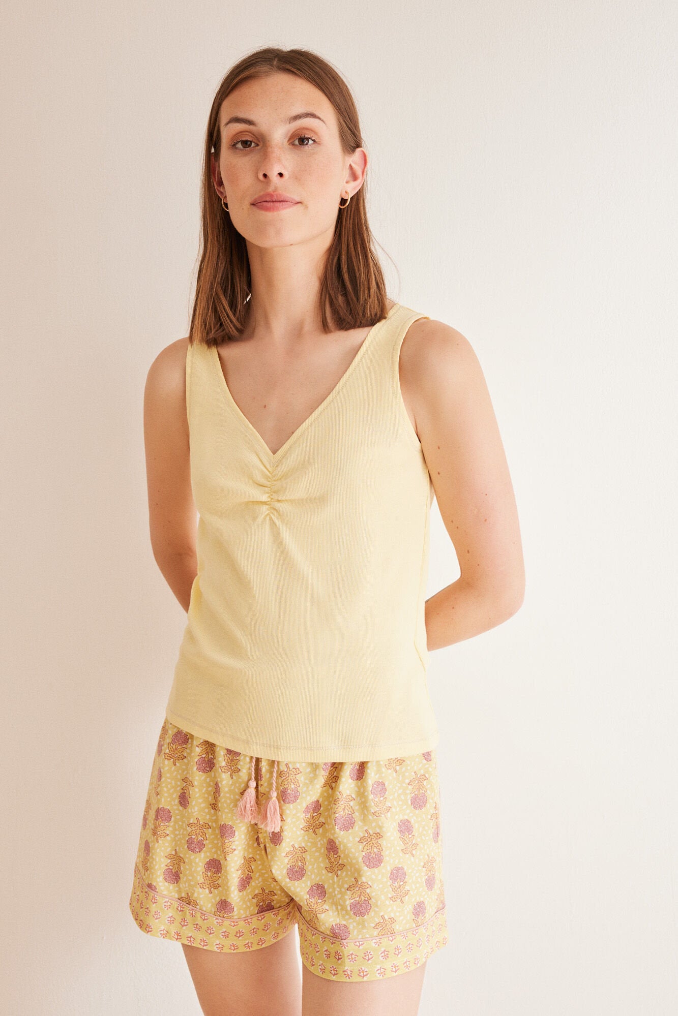 Yellow Cotton Short Pajamas_03