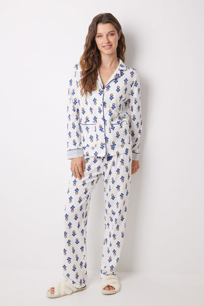 100% Cotton Flower Long Shirt Pajamas_01