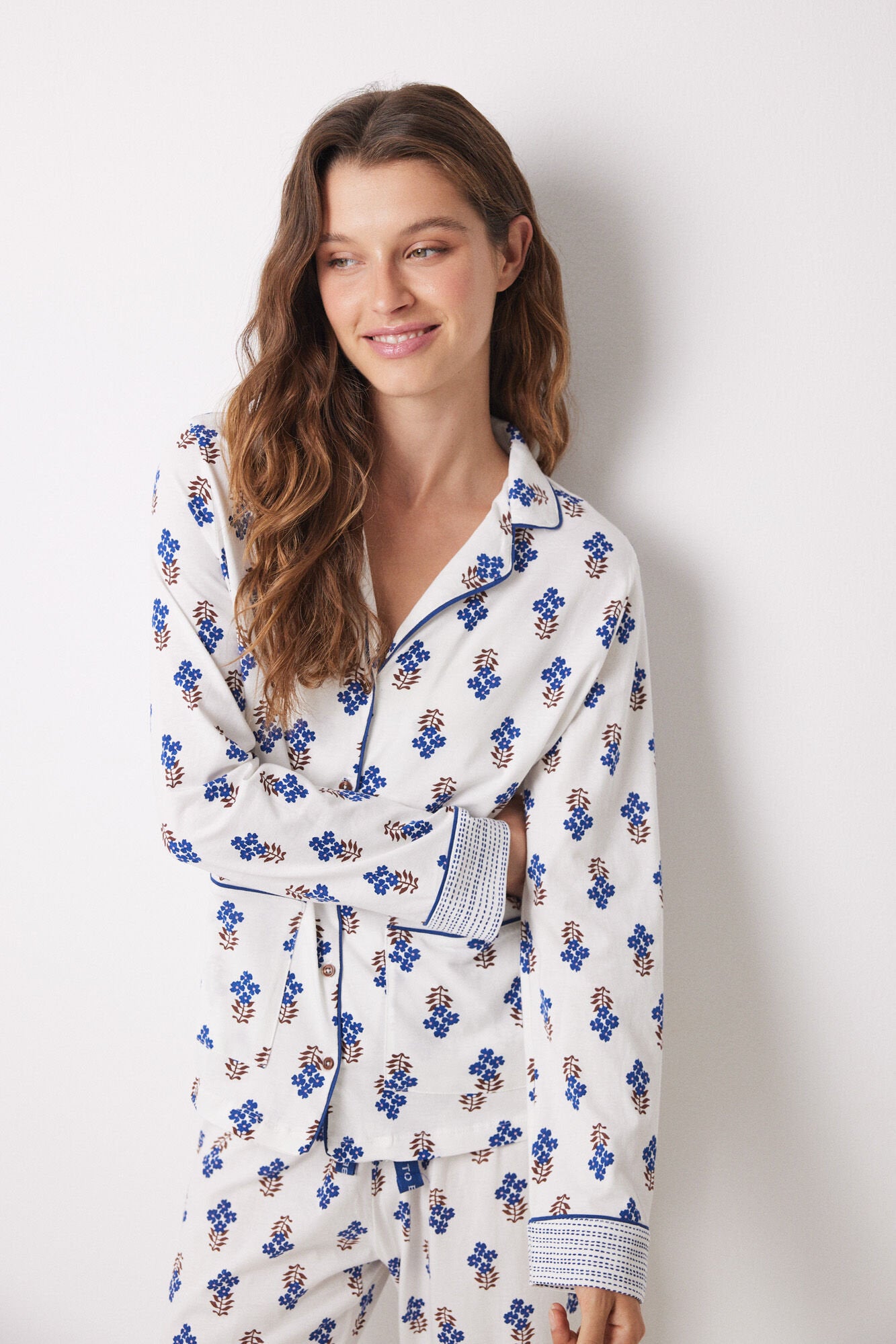 100% Cotton Flower Long Shirt Pajamas_03