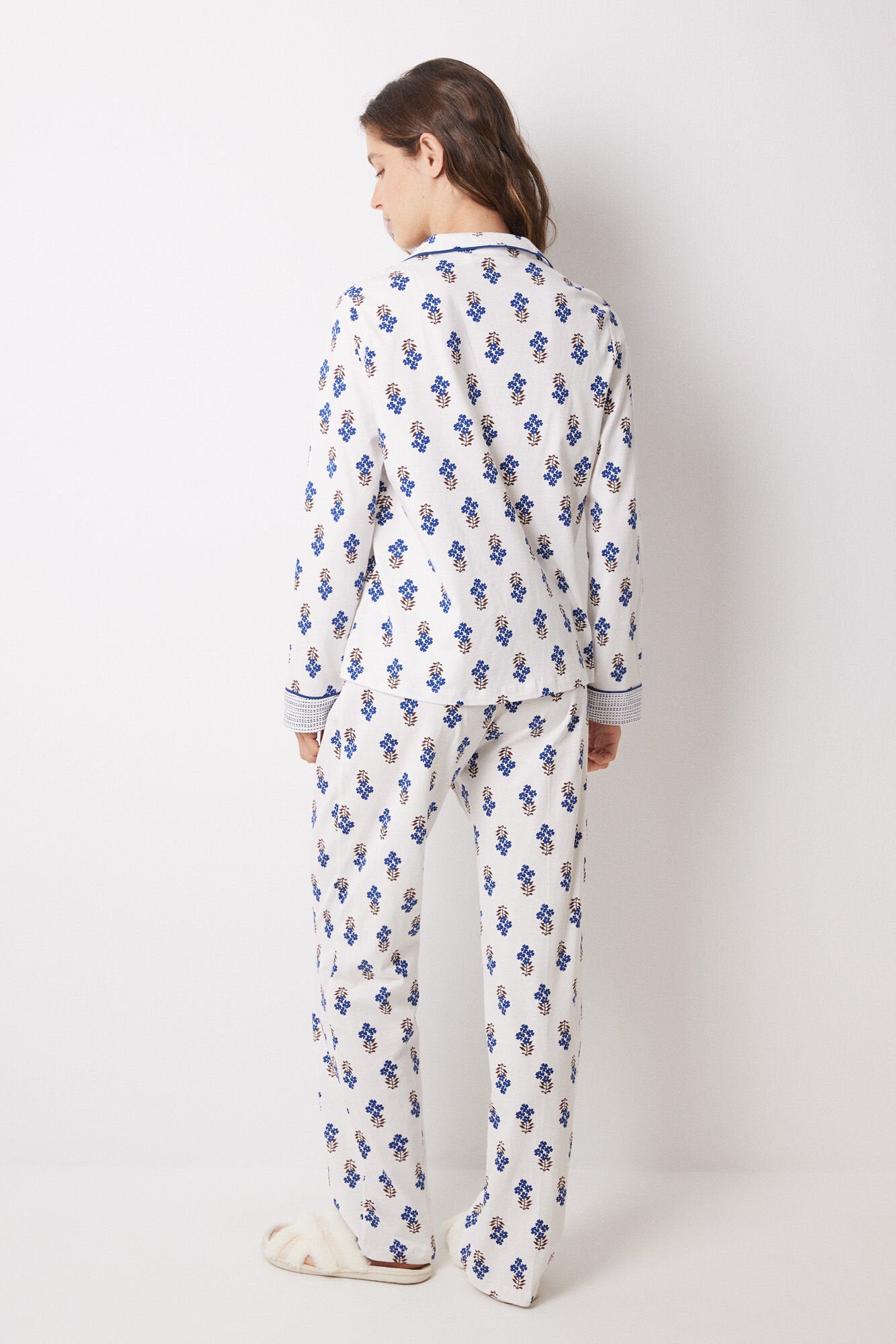 100% Cotton Flower Long Shirt Pajamas_06