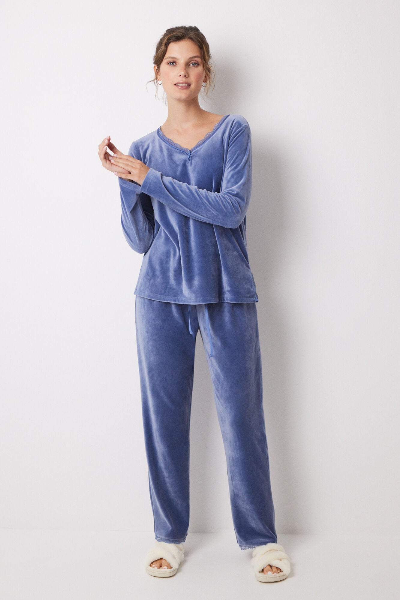 Long Pajamas Velvet Soft Touch Blue_01