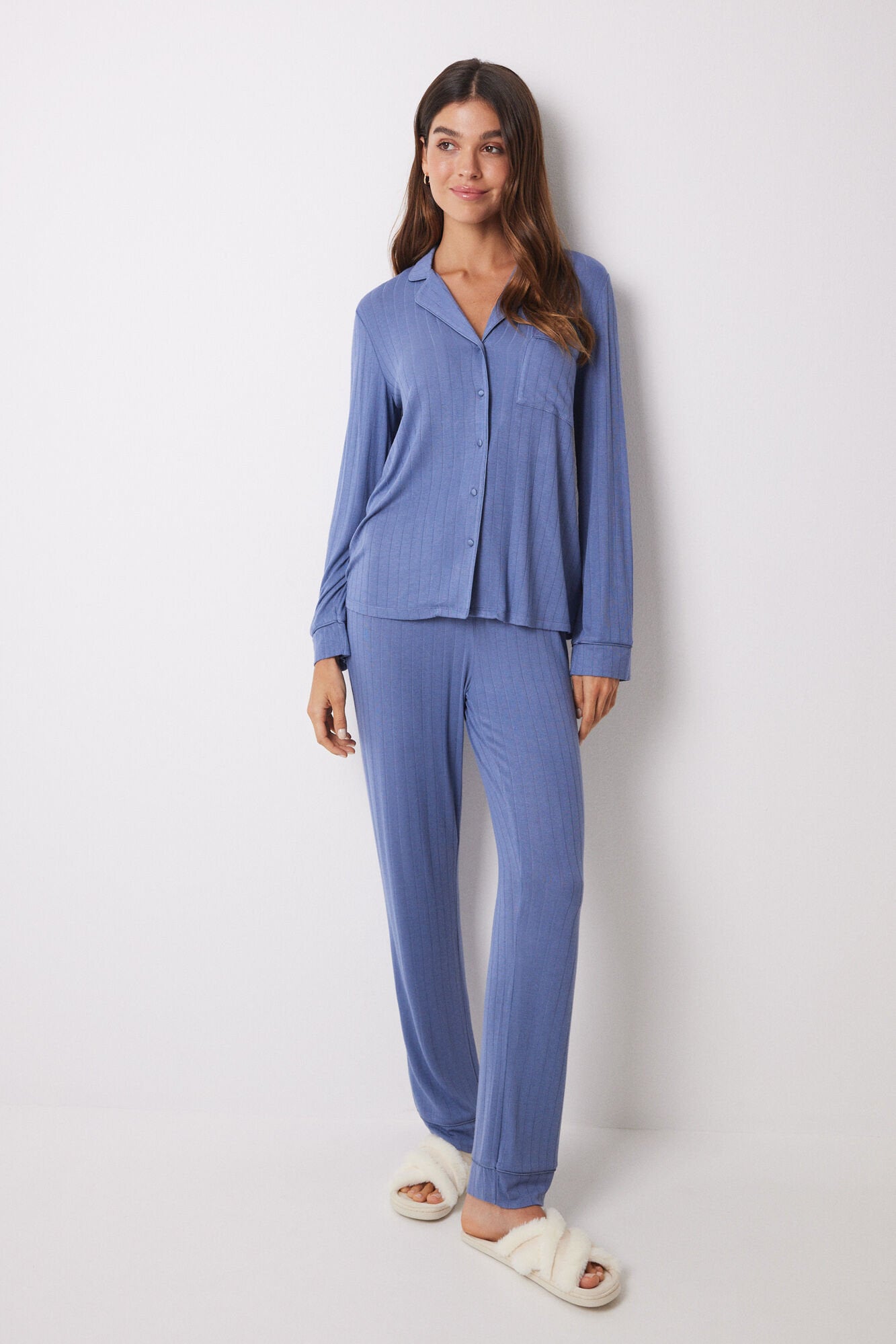 Pajama Long Nightgown Soft Touch Blue_01