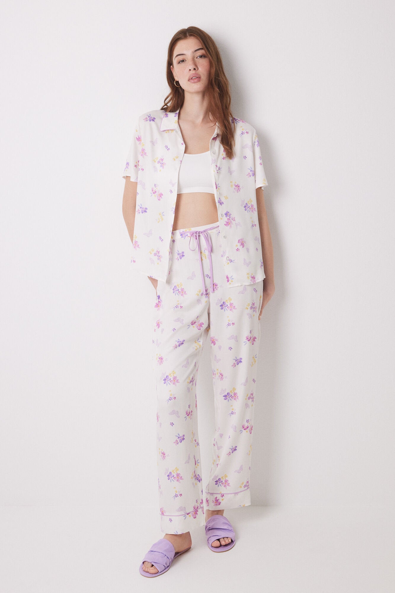 Pajama T-Shirt Soft Touch White Butterflies_01