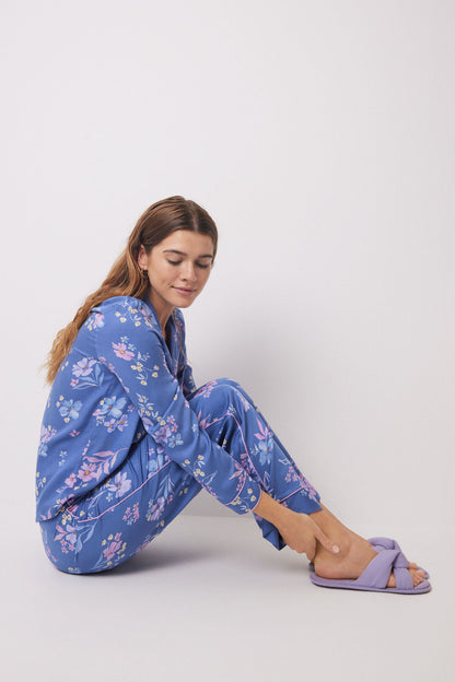 T-Shirt Pajama Soft Touch Blue Flowers_01