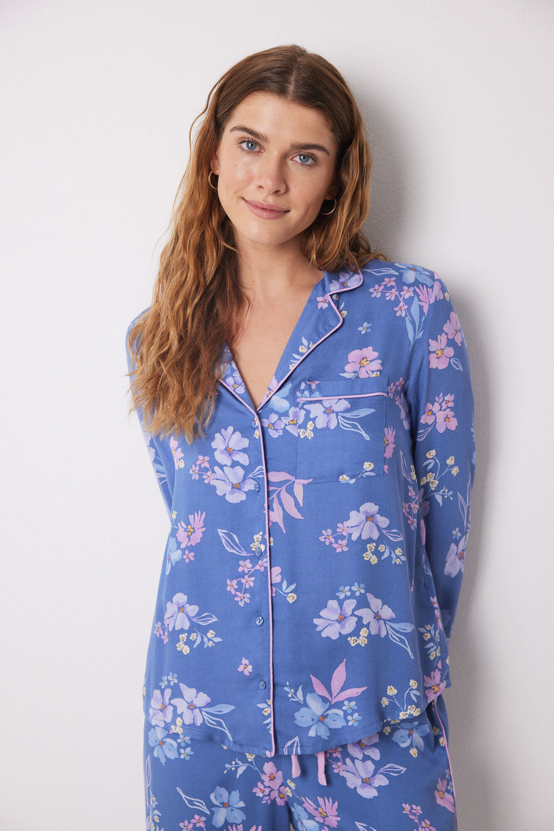 T-Shirt Pajama Soft Touch Blue Flowers_02