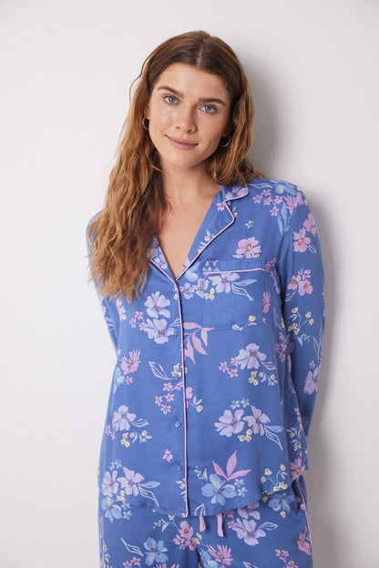 T-Shirt Pajama Soft Touch Blue Flowers_02