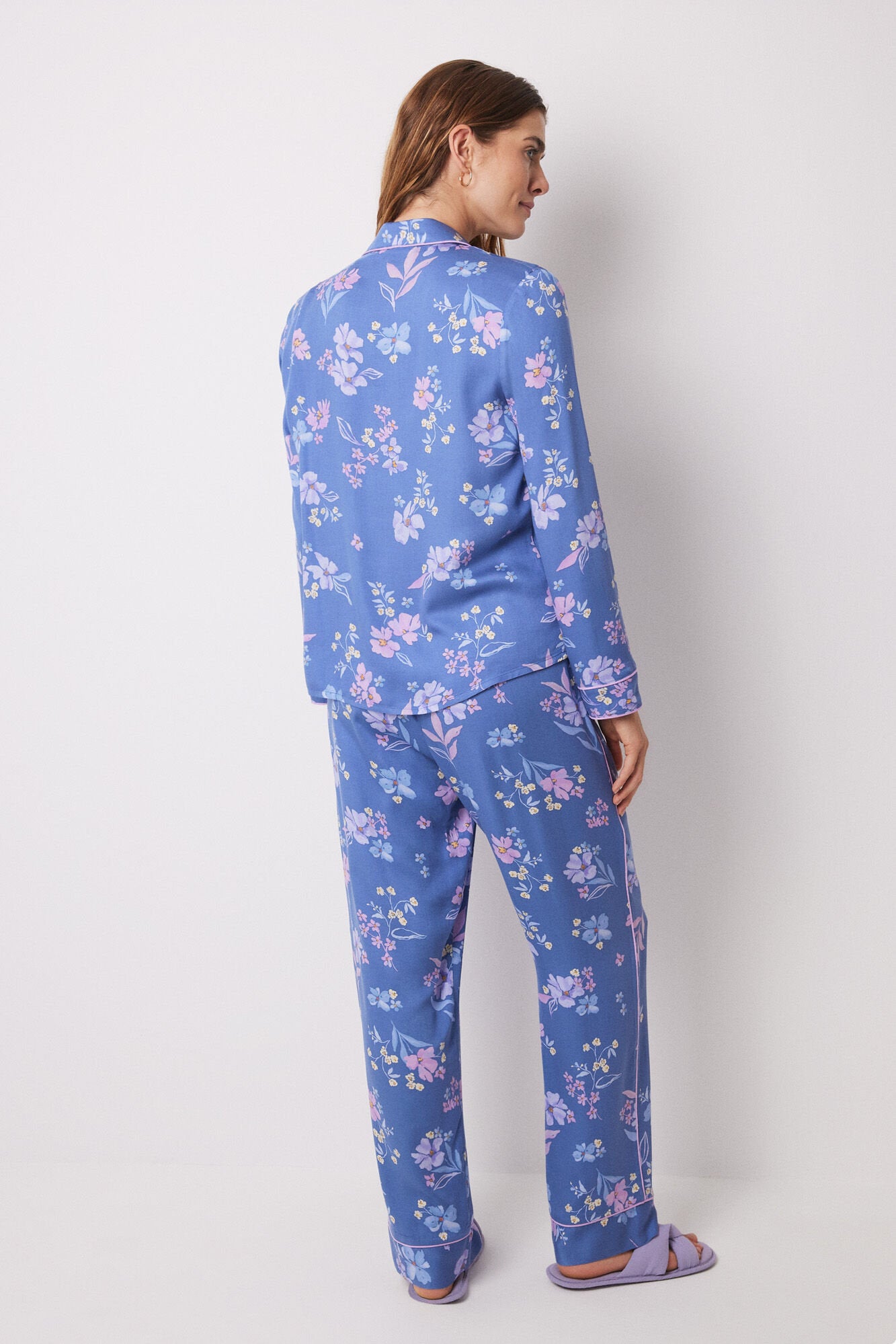 T-Shirt Pajama Soft Touch Blue Flowers_05