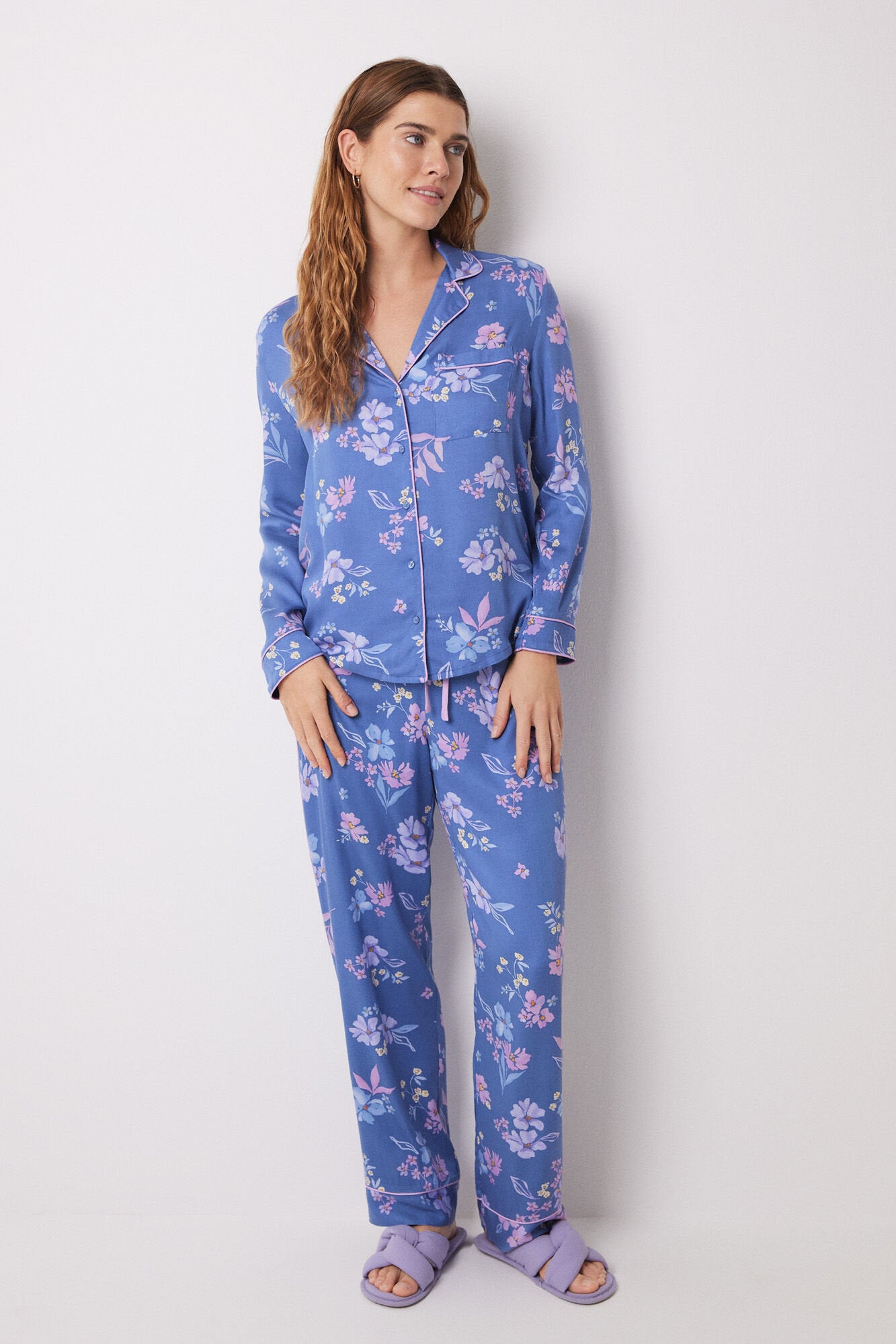 T-Shirt Pajama Soft Touch Blue Flowers_06