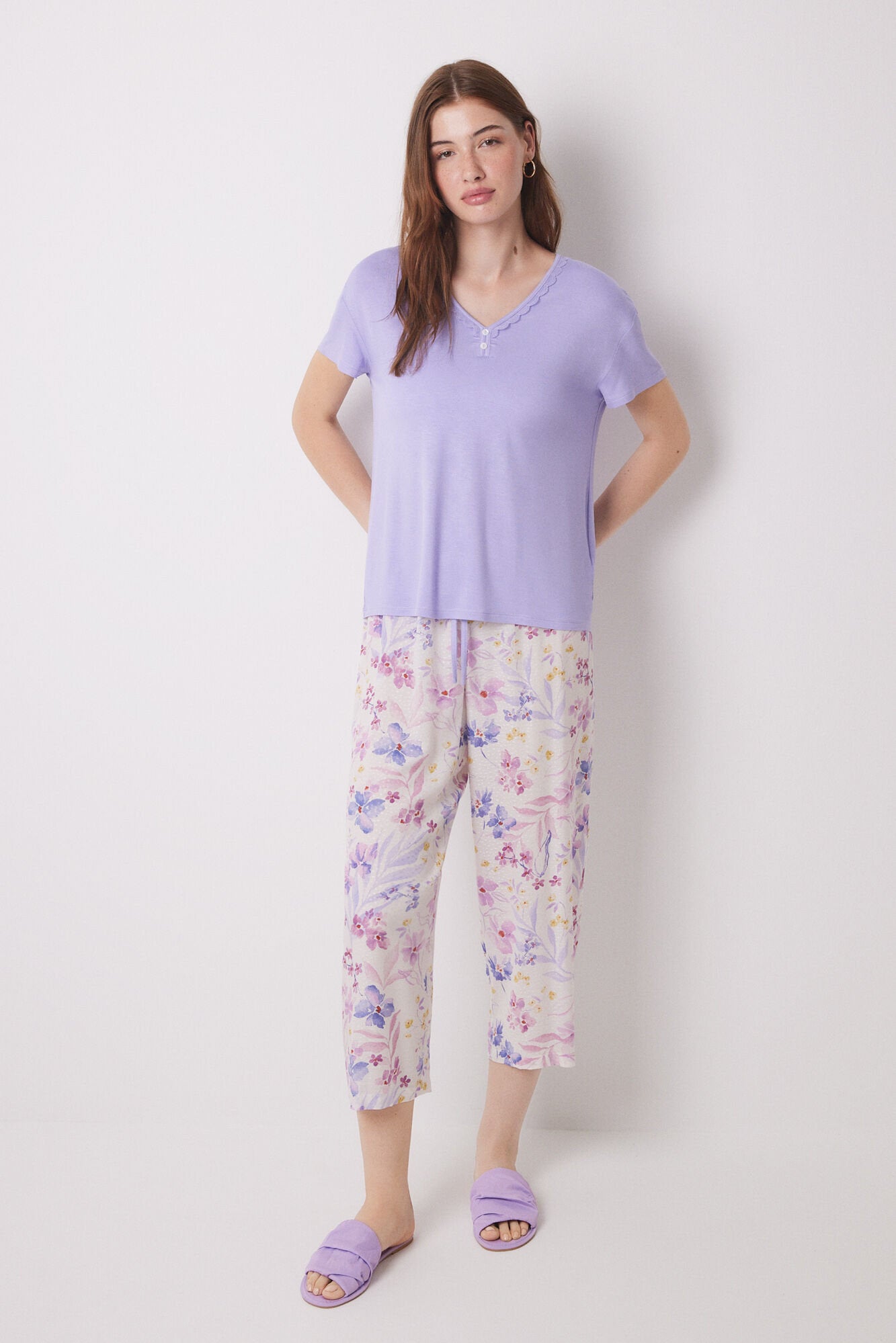 Pajama Capri Soft Touch Patterned Flowers_01