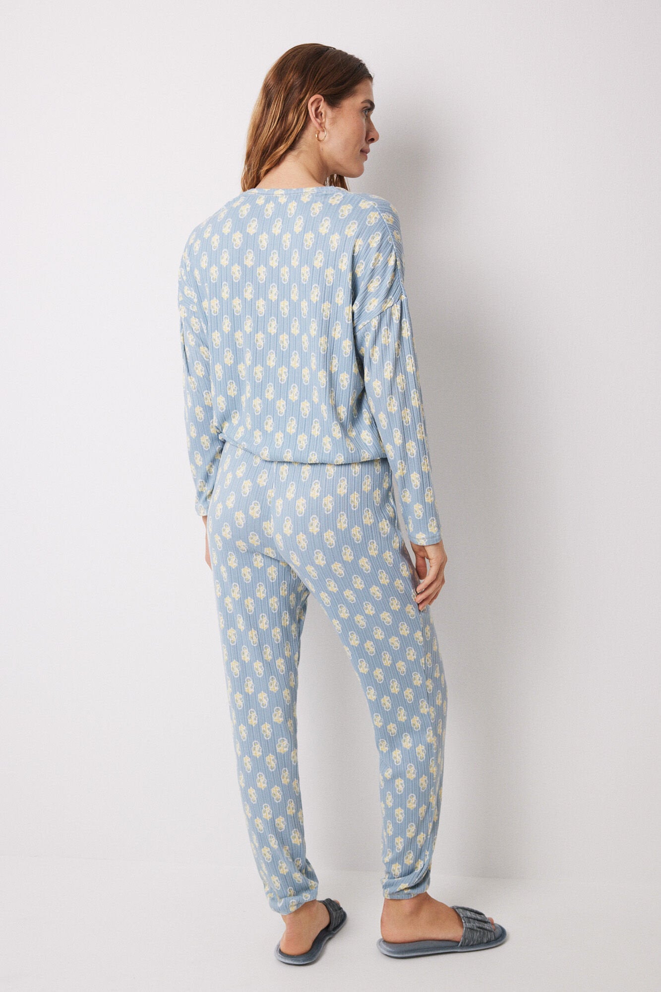 Long Soft Touch Ribbed Floral Pajamas_05