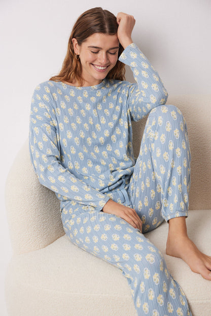 Long Soft Touch Ribbed Floral Pajamas_06