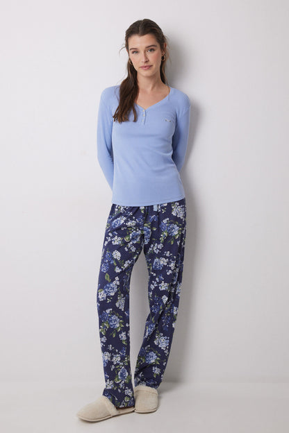 Women Secret_Lake Pajamas 100% Cotton Ribbed Blue Flowers_3599149_14_03