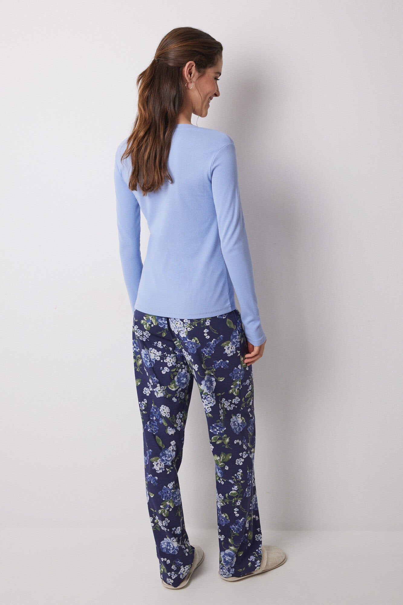 Women Secret_Lake Pajamas 100% Cotton Ribbed Blue Flowers_3599149_14_06