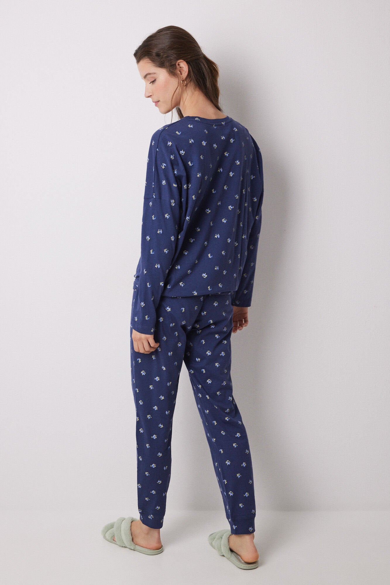 Women Secret_Long 100% Cotton Pajamas with Blue Flowers_3599154_12_04