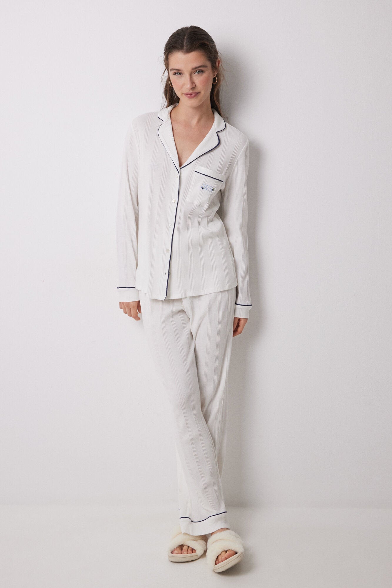 Women Secret_100% Cotton White Ribbed Shirt Pajamas_3599155_96_02