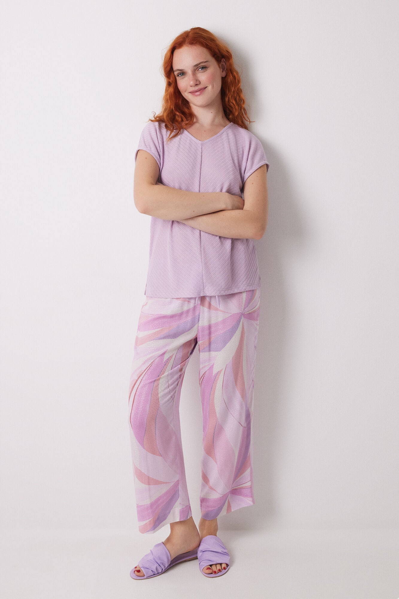 Women Secret_Lilac Geometric Print Capri Pajamas_3599165_75_01