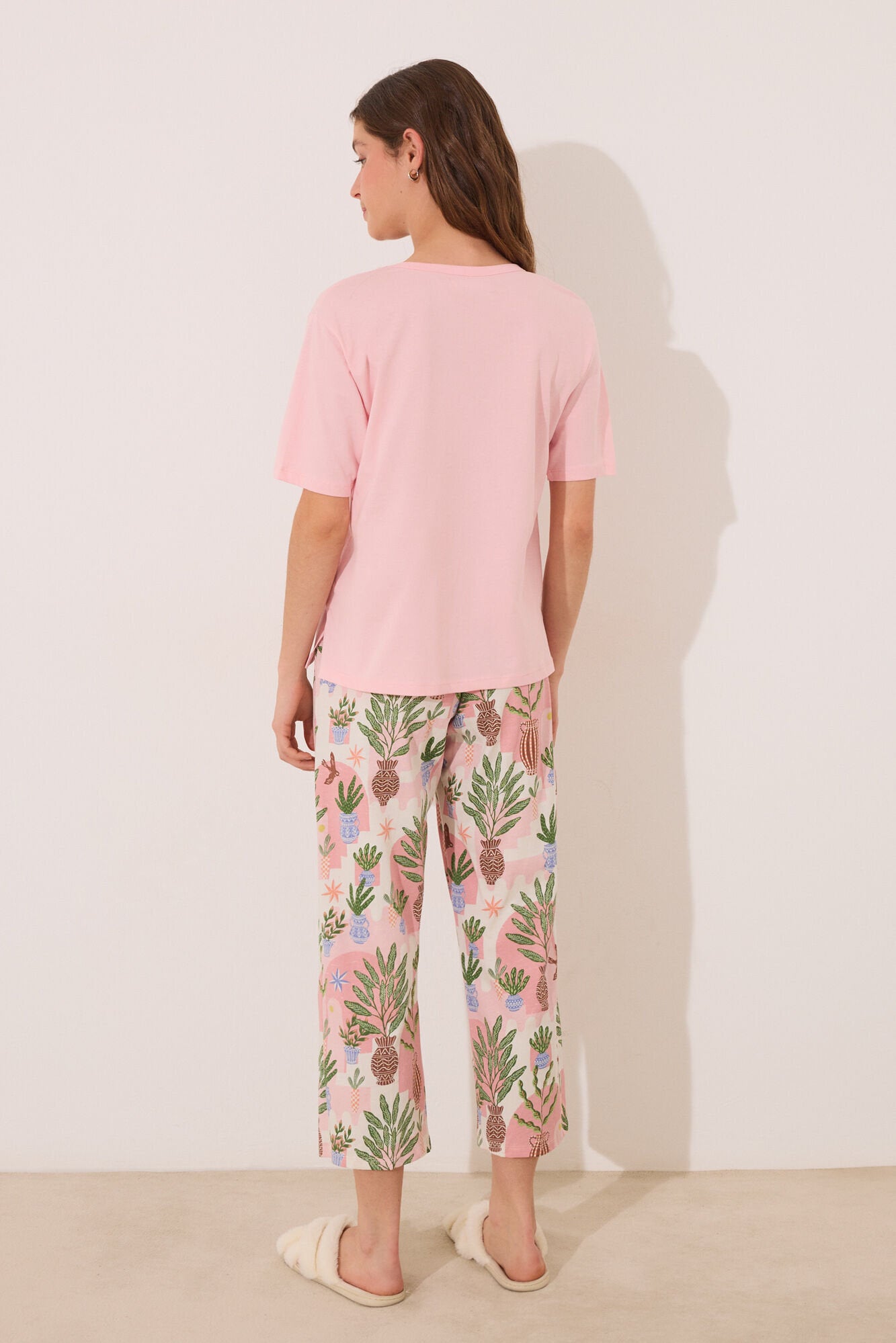 Women Secret_Capri Pyjamas 100% Cotton Pink Flower Pots_3599168_70_06