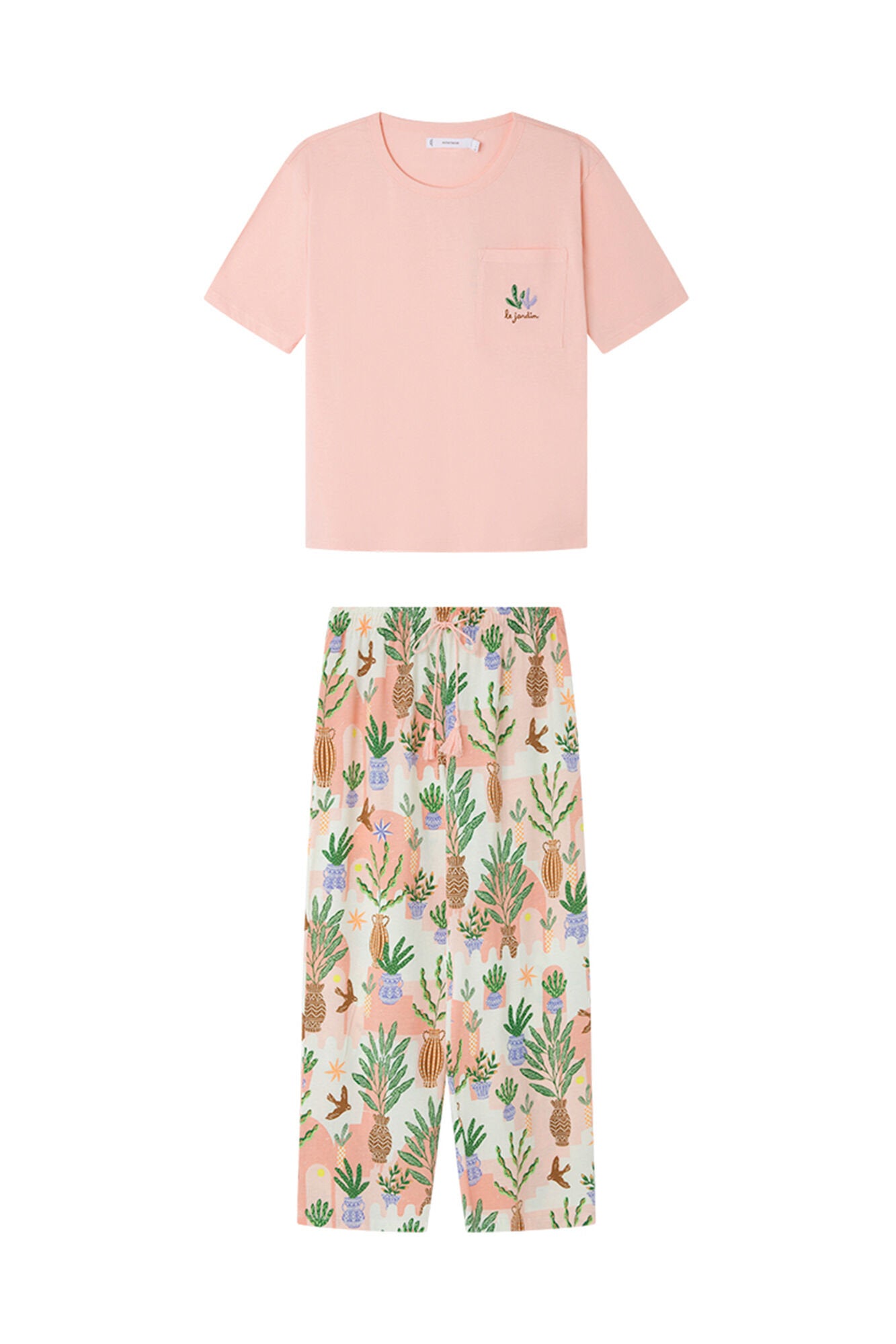 Women Secret_Capri Pyjamas 100% Cotton Pink Flower Pots_3599168_70_07