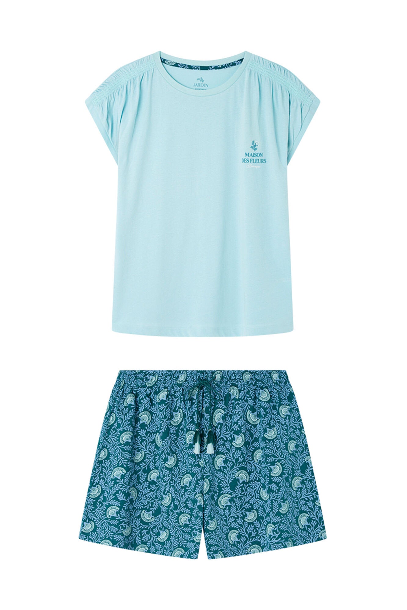 Women Secret_Short Pyjamas 100% Cotton Green Flowers_3599175_28_07
