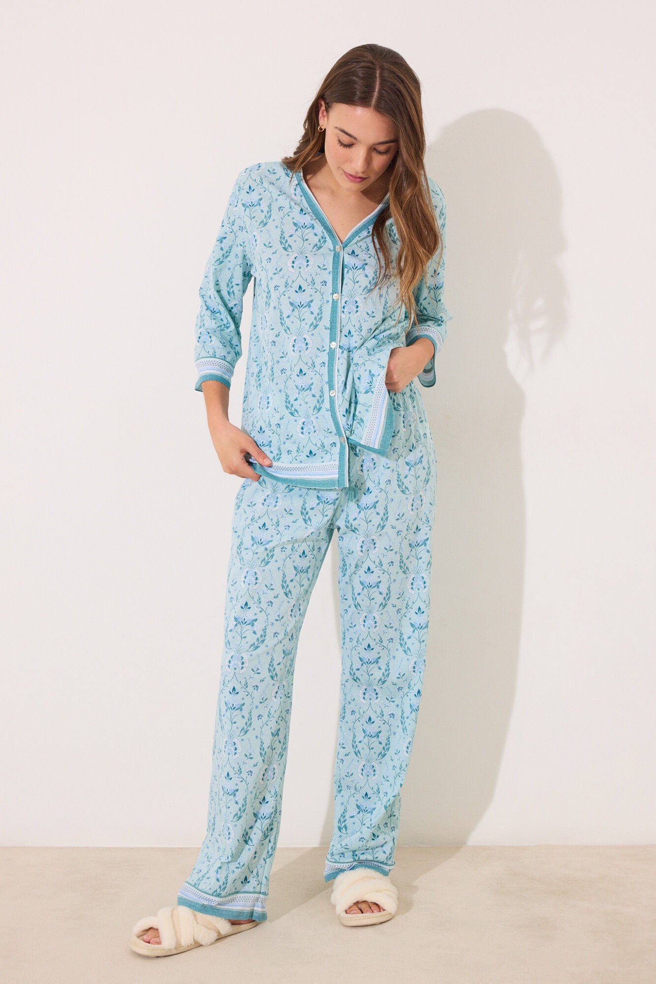 Women Secret_100% Cotton Green Flower Print Pyjamas_3599179_28_02