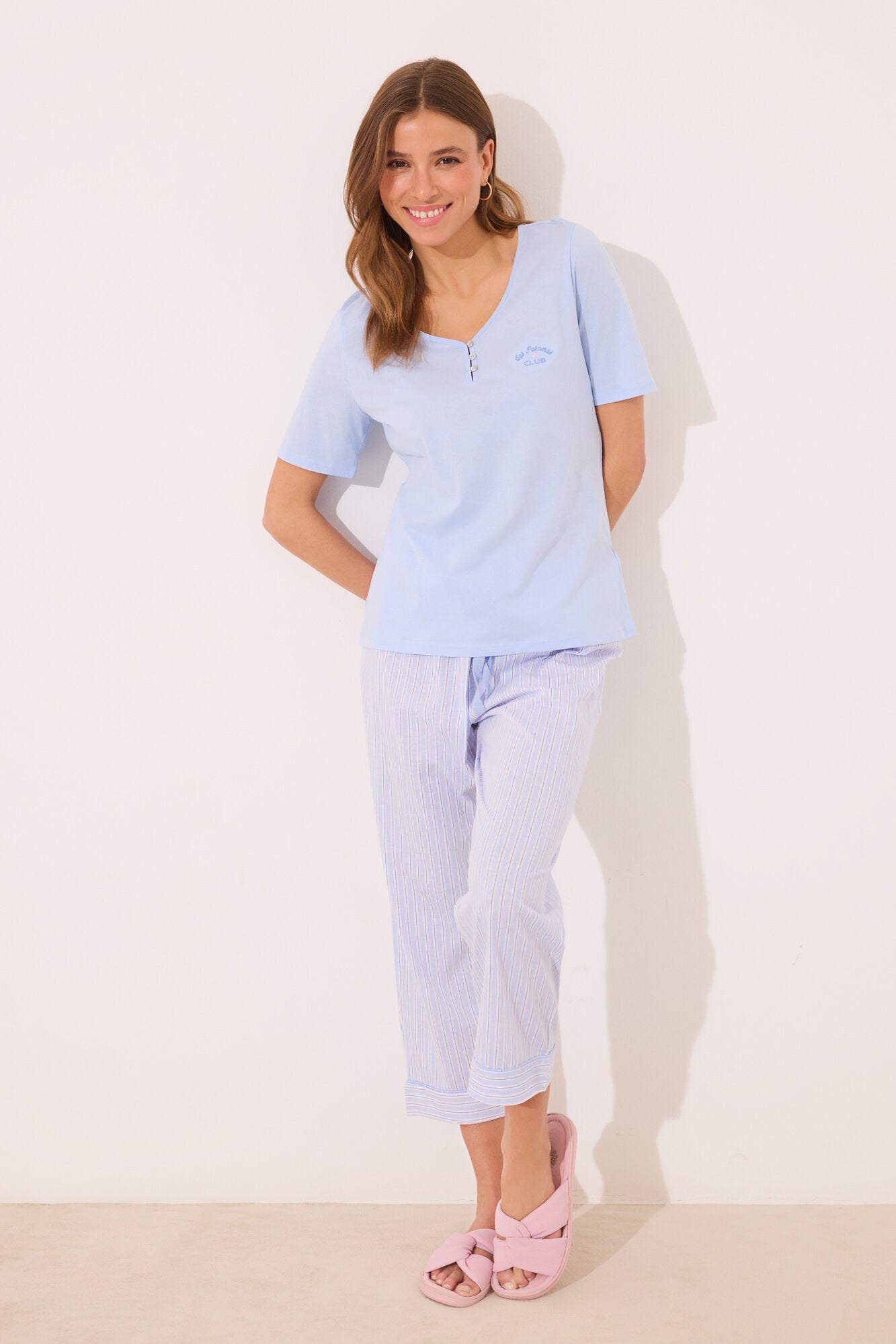Women Secret_Capri Pyjamas 100% Cotton Blue Striped_3599189_16_01
