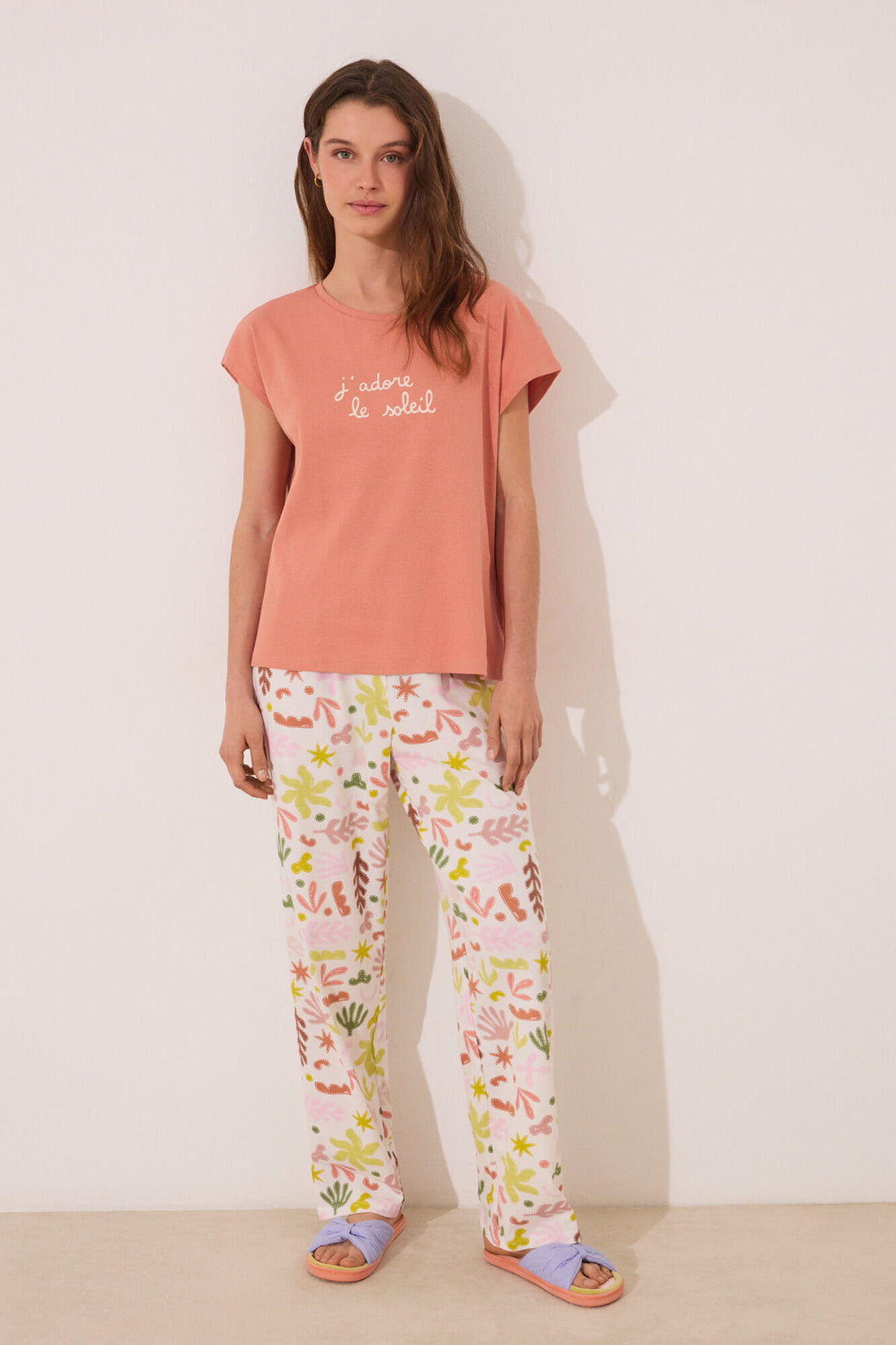 Women Secret_Orange Cotton Lounge Pyjamas with Leaves_3599192_64_01