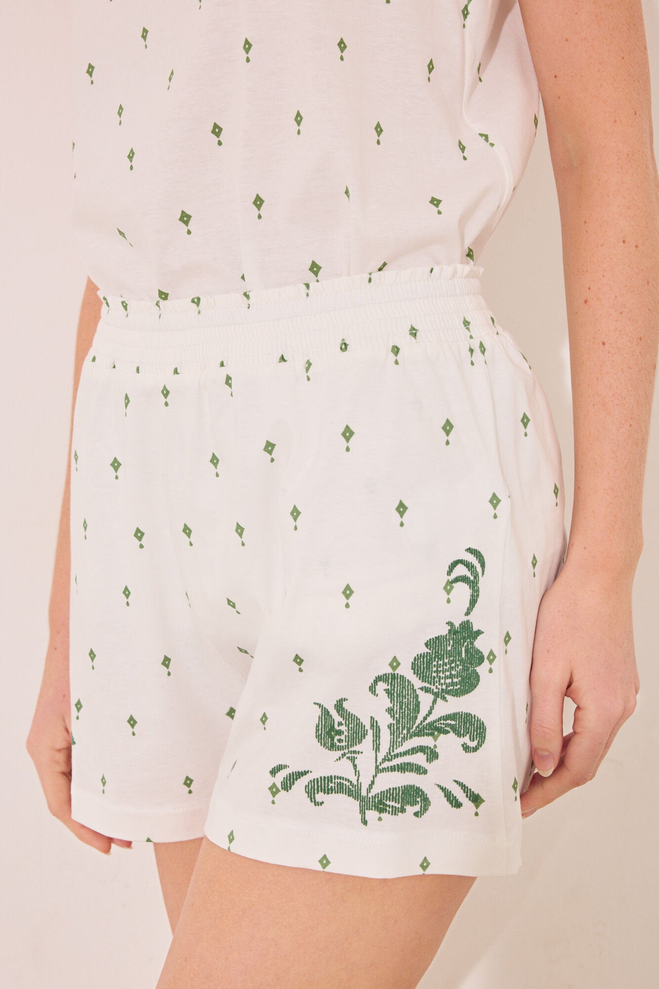 Women Secret_Green Print Cotton Short Pyjamas Straps Pajamas_3599198_97_02